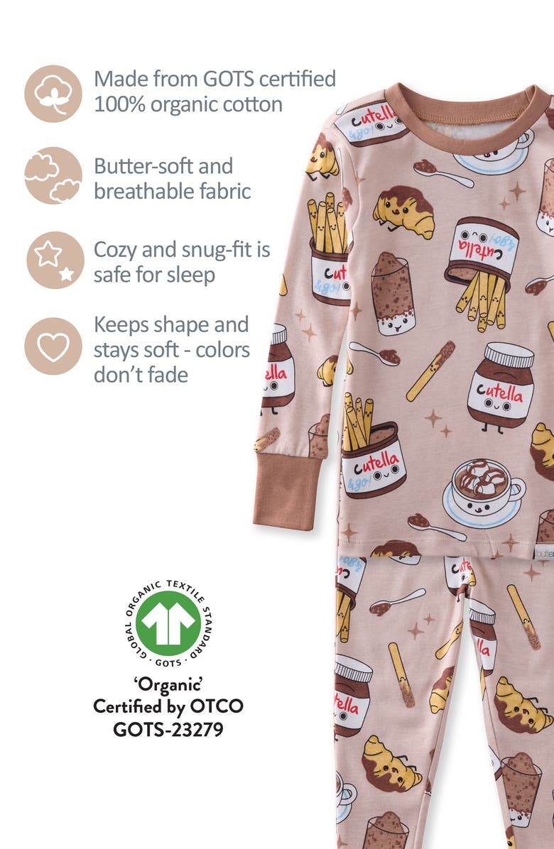 BUTTERBLU Kids' Zen Print Fitted Organic Cotton Two-Piece Pajamas, Alternate, color, Choc Full Of Cute