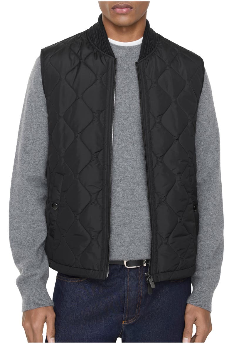 Quilted Nylon Gilet, Main, color, Black