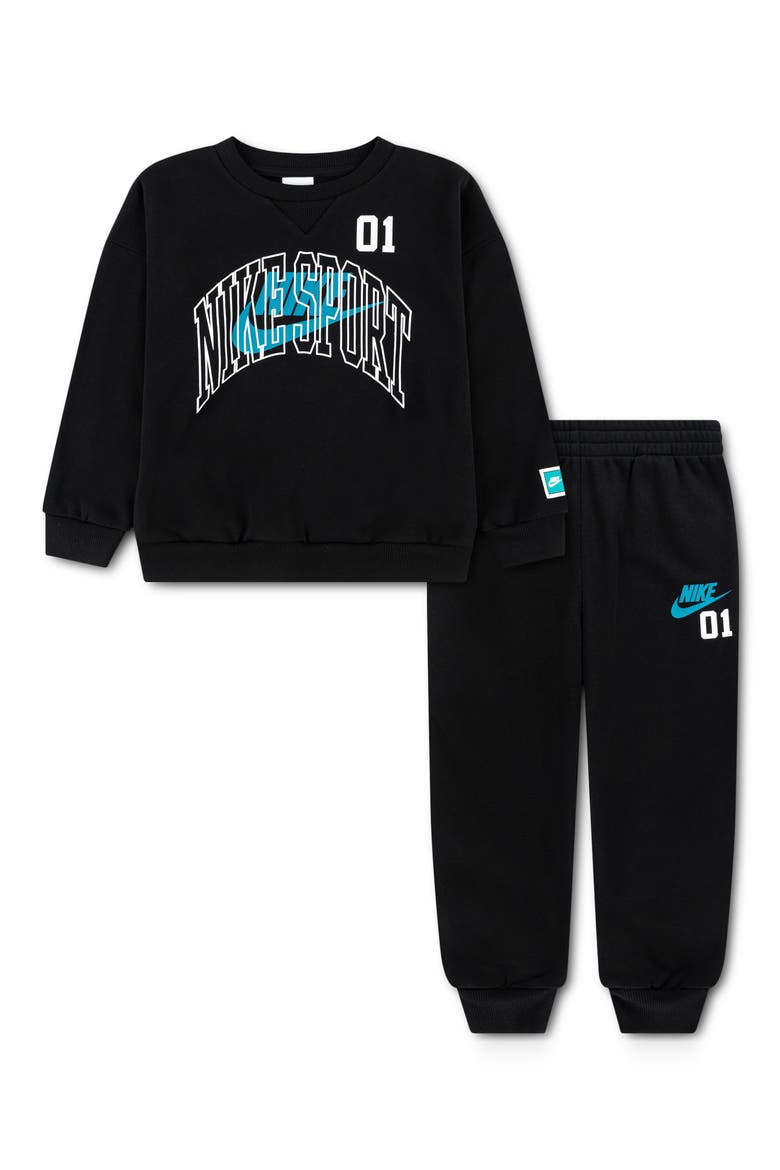 Kids' Multisport Fleece Crewneck Sweatshirt & Joggers Set, Main, color, BLACK