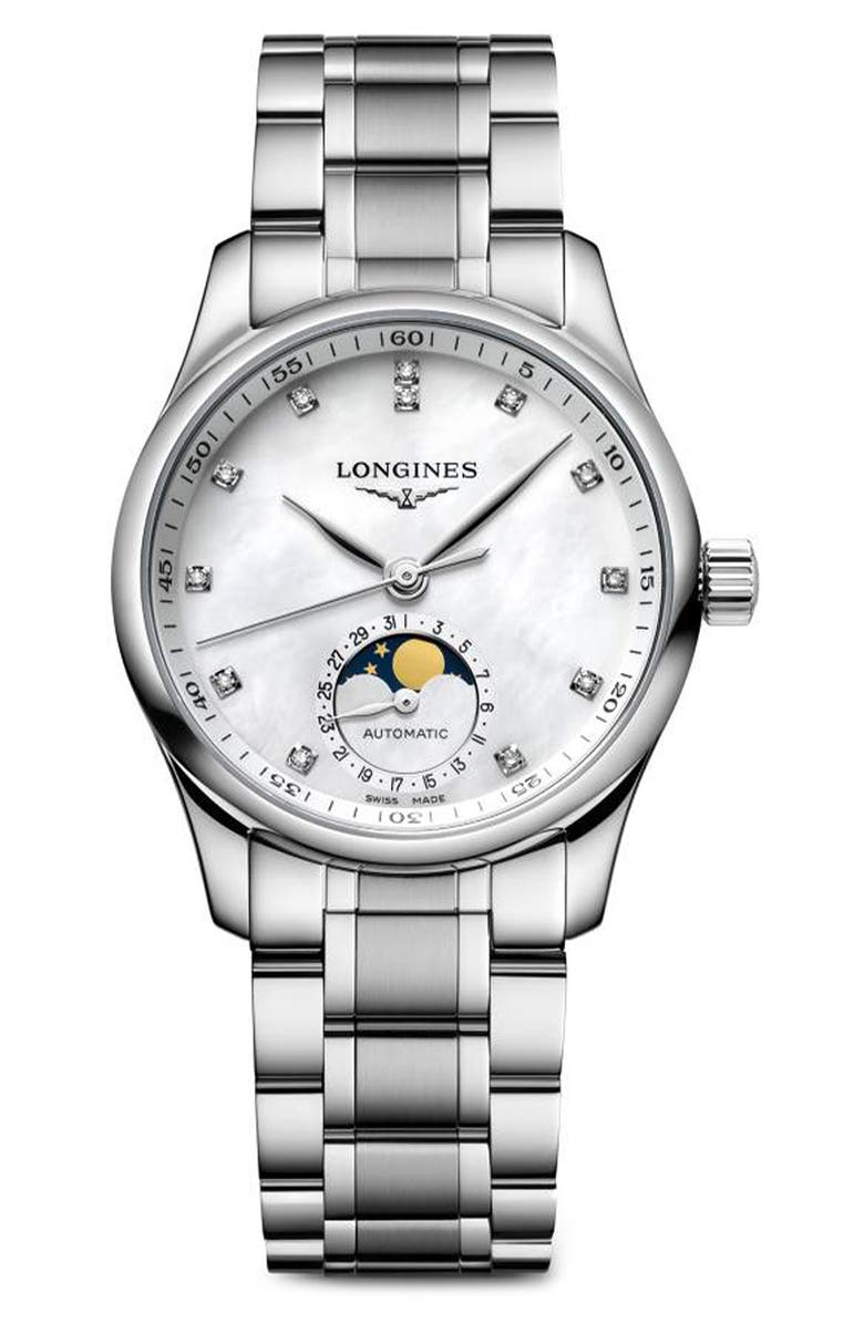 Longines Master Collection Automatic Diamond Bracelet Watch, 34mm, Main, color, Mother Of Pearl