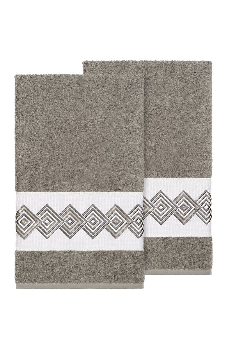 Linum Home Textiles Noah Embellished Bath Towel - Set of 2 - Dark Grey, Main, color, Dark Grey