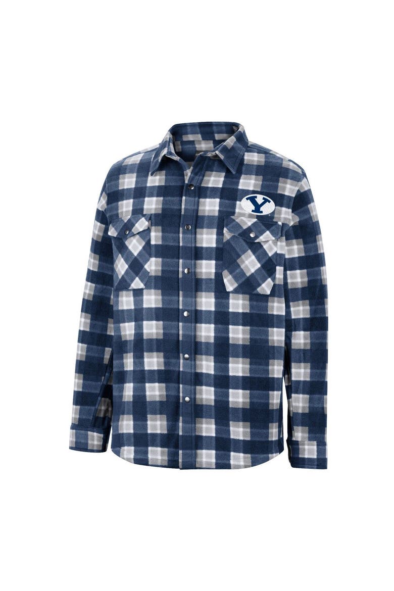 Men's Colosseum Navy/White BYU Cougars Ellis Plaid Full-Snap Shirt Jacket, Alternate, color, Navy