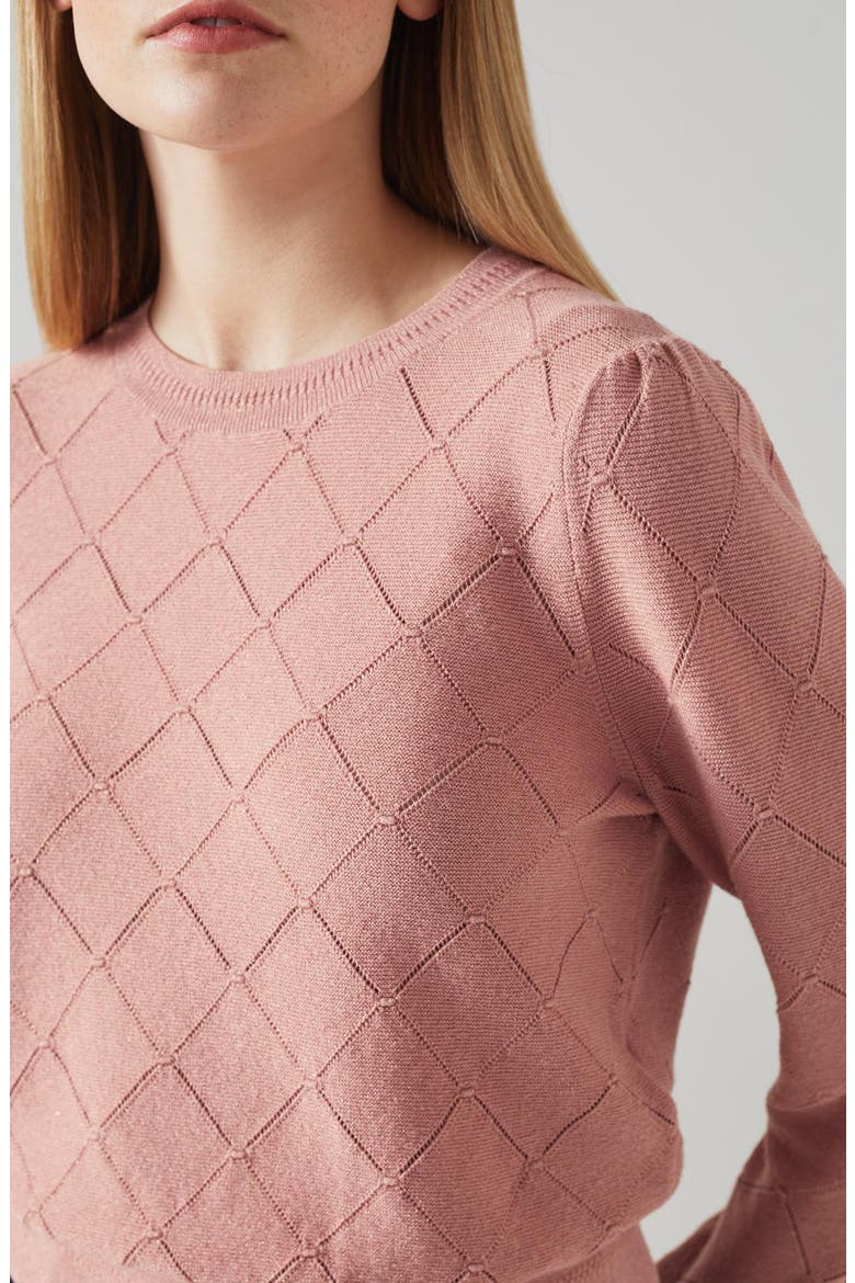 Pointelle Crewneck Sweater, Alternate, color, PINK