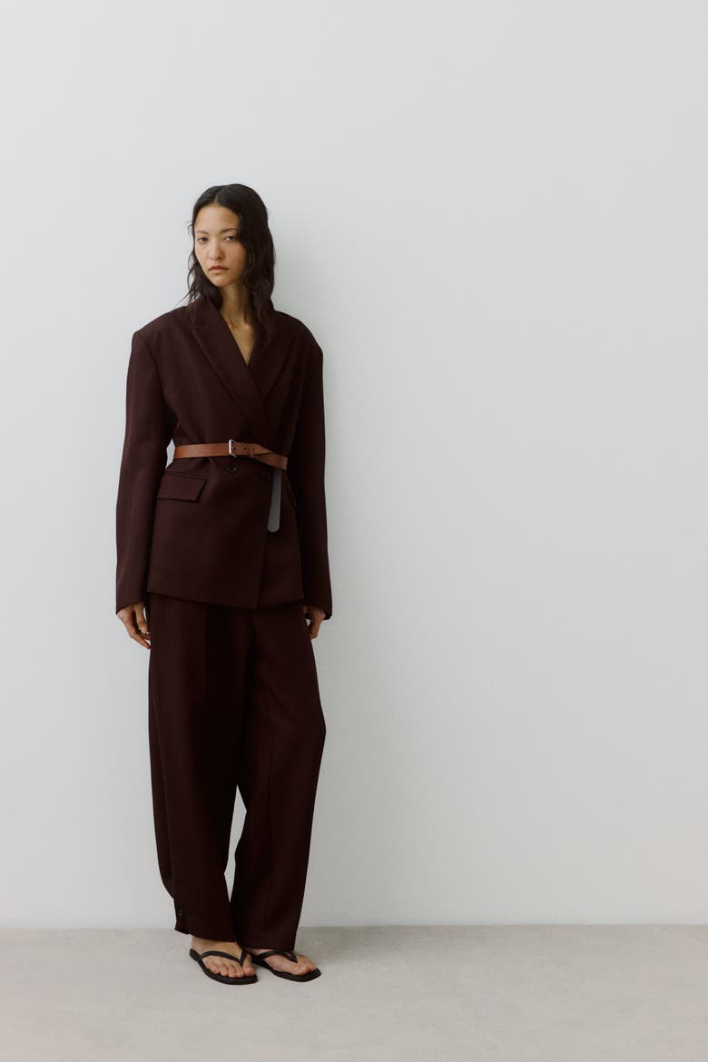 Belted Double-breasted Blazer, Alternate, color, Dark brown