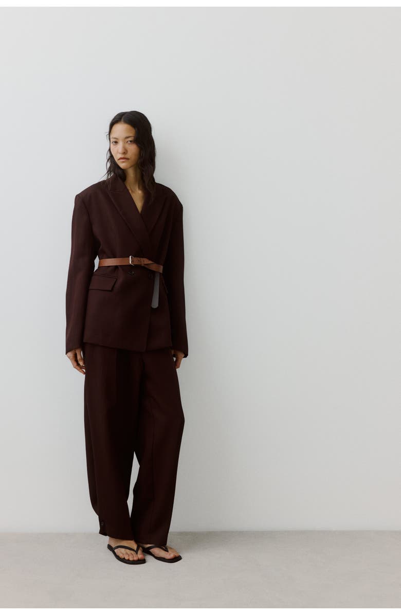 H&M Belted Double-breasted Blazer, Alternate, color, Dark Brown