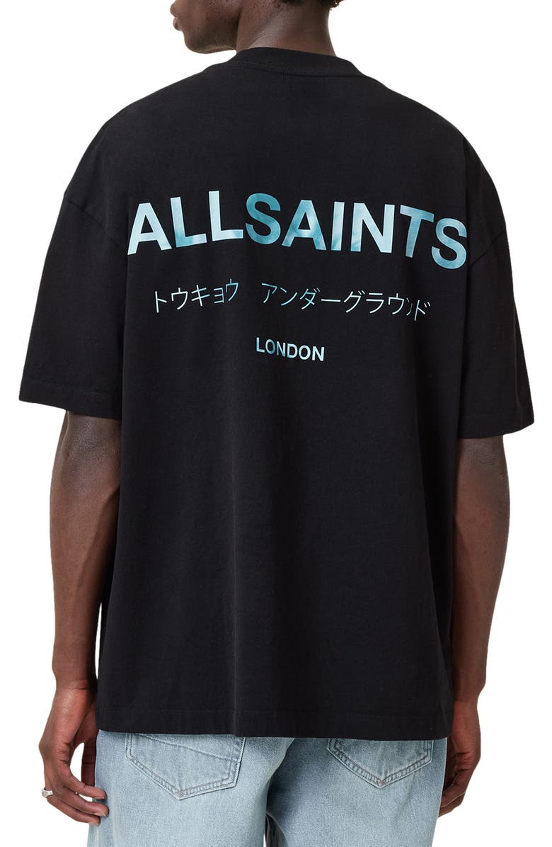 AllSaints Underground Oversize Graphic T-Shirt, Alternate, color, Jet Black/ Blue