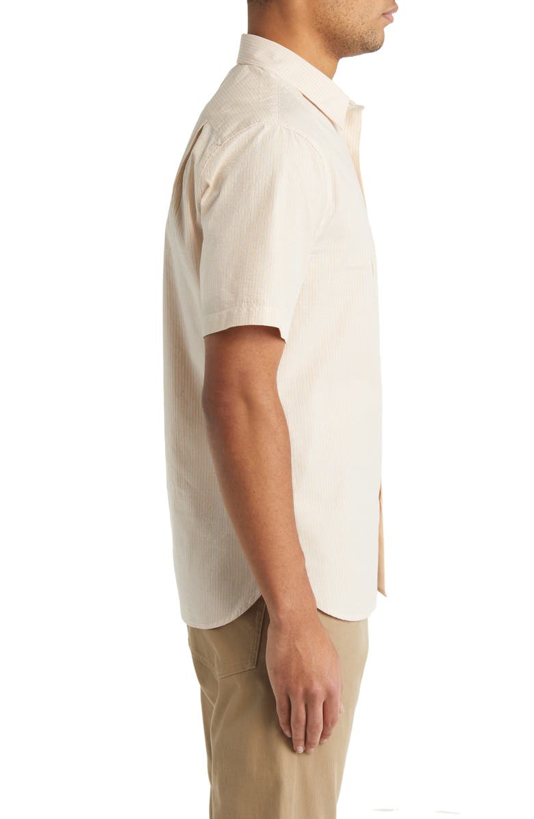 Vince Peninsula Stripe Short Sleeve Button-Up Shirt, Alternate, color, Warm Oat
