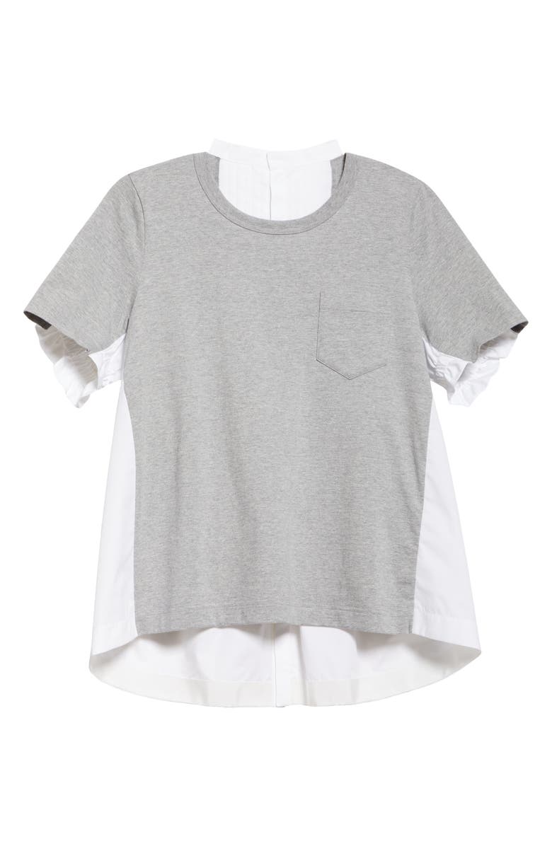 Sacai Mixed Media Poplin & Jersey Top, Alternate, color, L/ Gray/ Off White 378