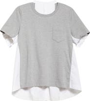 Sacai Mixed Media Poplin & Jersey Top