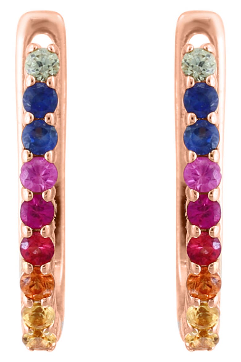 14k Rose Gold Plated Multi Sapphire & Diamond Huggie Hoop Earrings, Alternate, color, RED