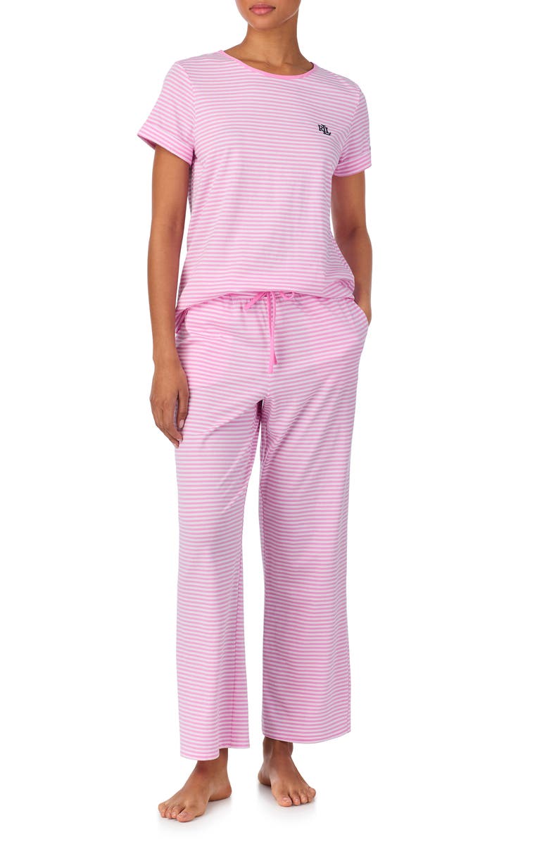 Lauren Ralph Lauren Long Pajamas, Main, color, Pink Stripe