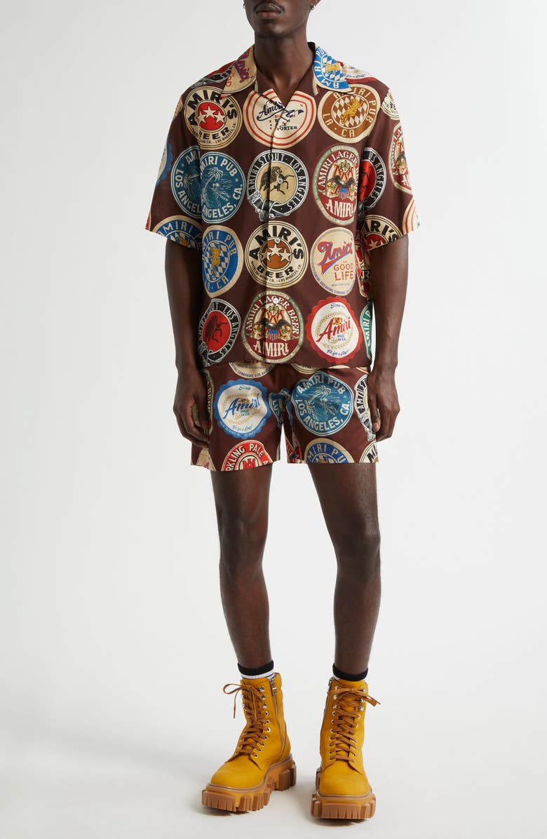 AMIRI Coasters Print Swim Trunks, Alternate, color, Chocolate