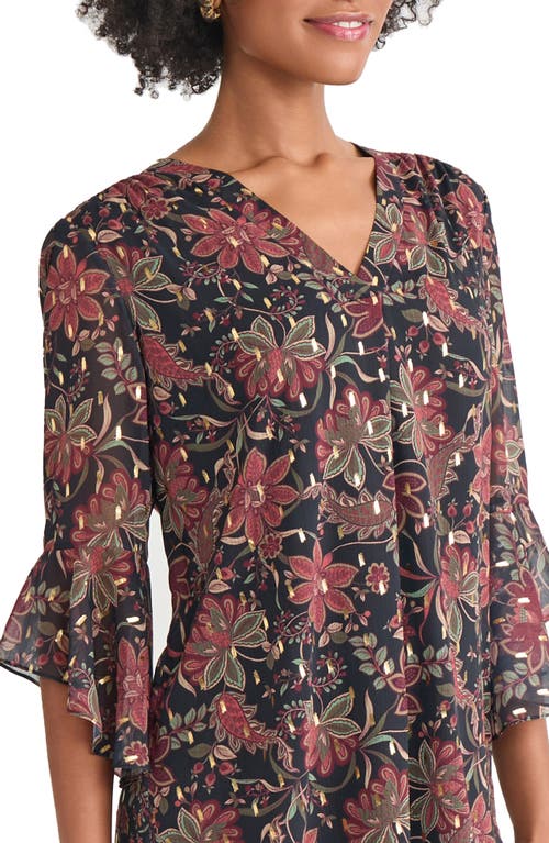 Jones New York Floral Flutter Sleeve Top In Multi