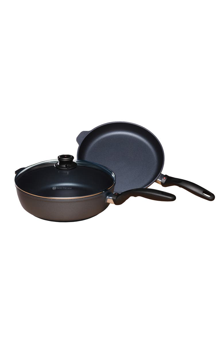 Swiss Diamond 3 Piece Cookware Set - Fry Pan and Saute Pan, Main, color, Black