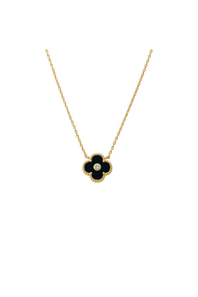 CZ Bezel Colored Stone Clover Pendant Necklace, Main, color, Black