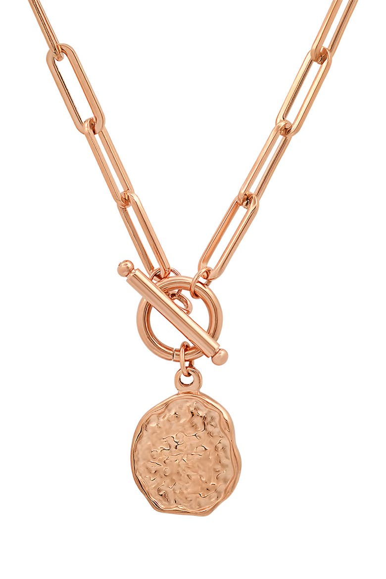 18K Gold Vermeil Hammered Coin Charm Necklace, Main, color, ROSE