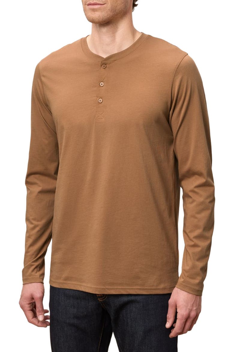 Organic Cotton Softspun Long Sleeve Henley, Alternate, color, Brown Sugar