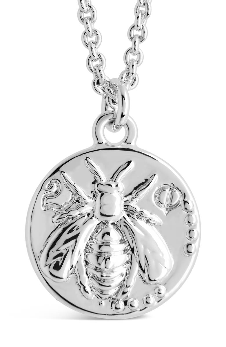 Sterling Forever Embossed Bee Pendant Necklace, Alternate, color,