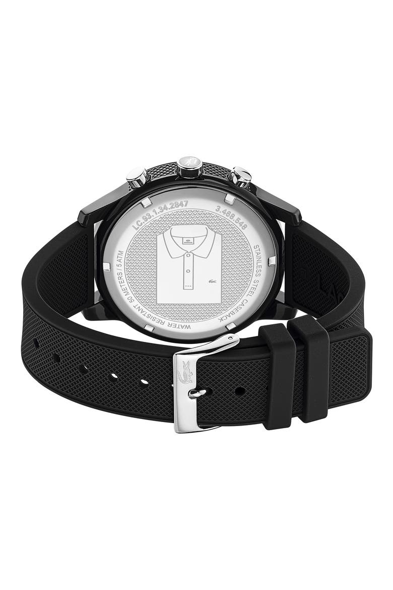 12.12 Chronograph Silicone Band Watch, 44mm, Alternate, color, BLACK