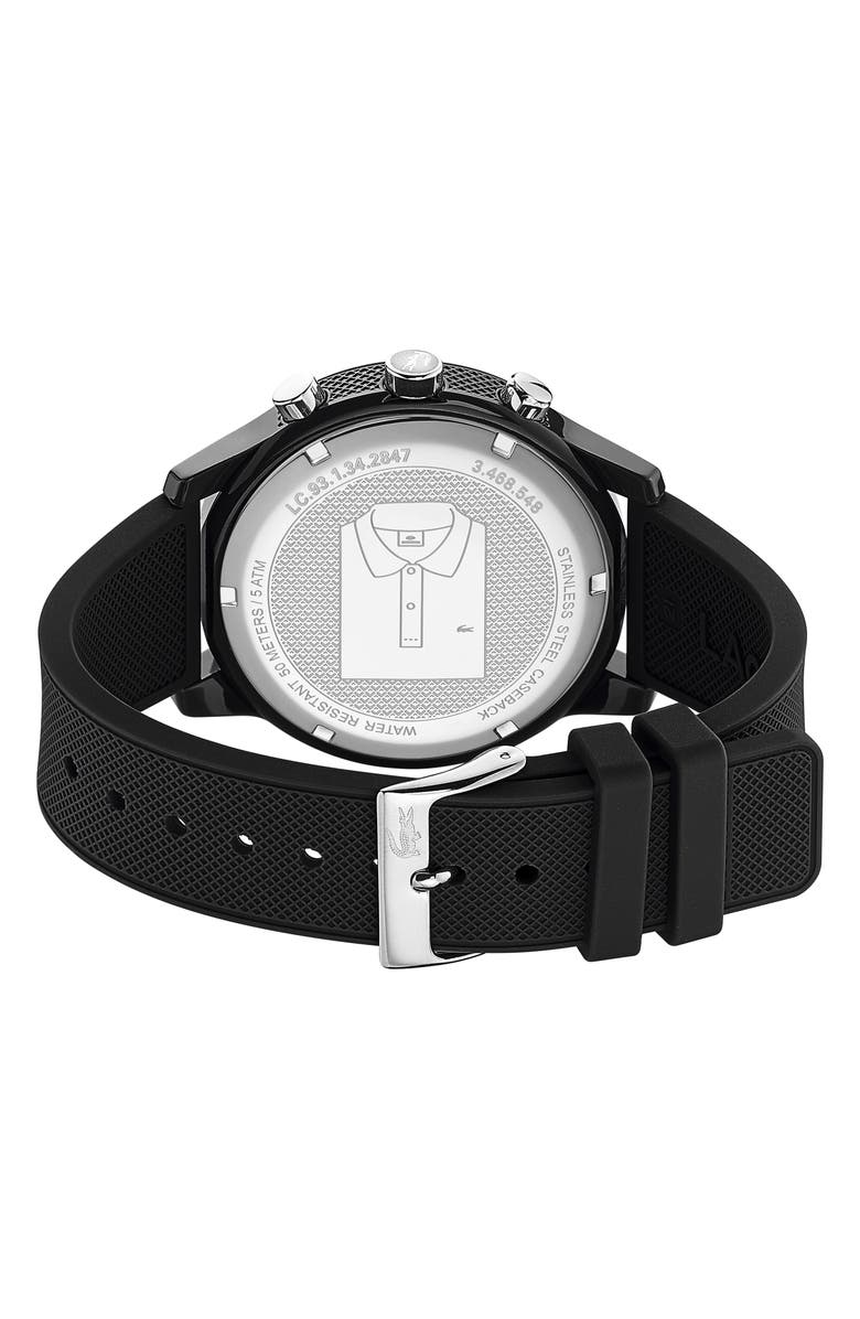Lacoste 12.12 Chronograph Silicone Band Watch, 44mm, Alternate, color, Black