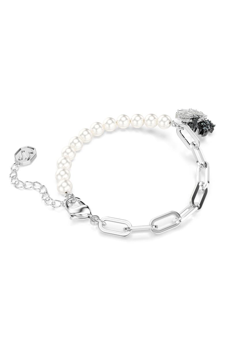 Swarovski Swan Mixed Crystal Pearl Bracelet, Alternate, color, Black/ Silver