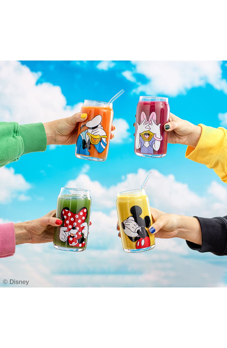 JoyJolt x Disney Mickey & Friends Set of 4 Can Glasses, Alternate, color, Clear