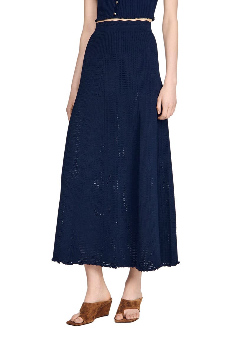 Pointelle knit maxi skirt, Main, color, Navy blue