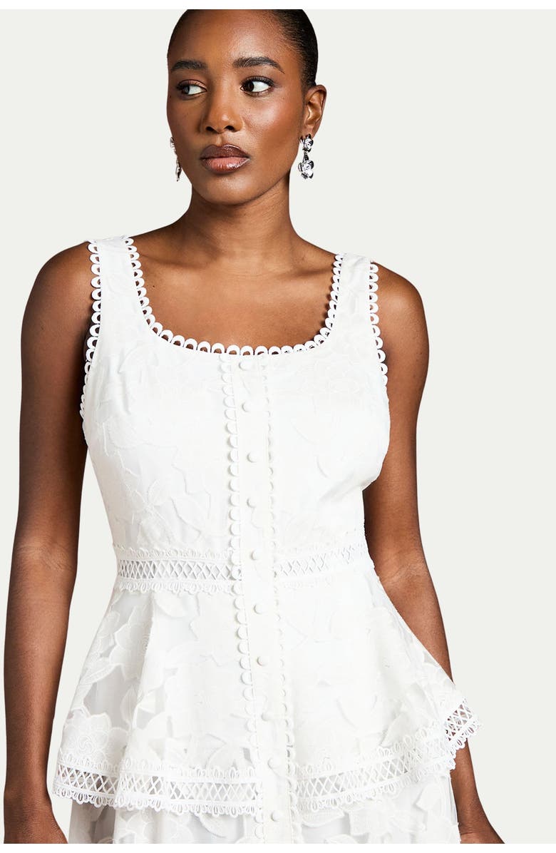 Coast Peplum Hem Button Down Lace Midi Dress, Alternate, color, Ivory