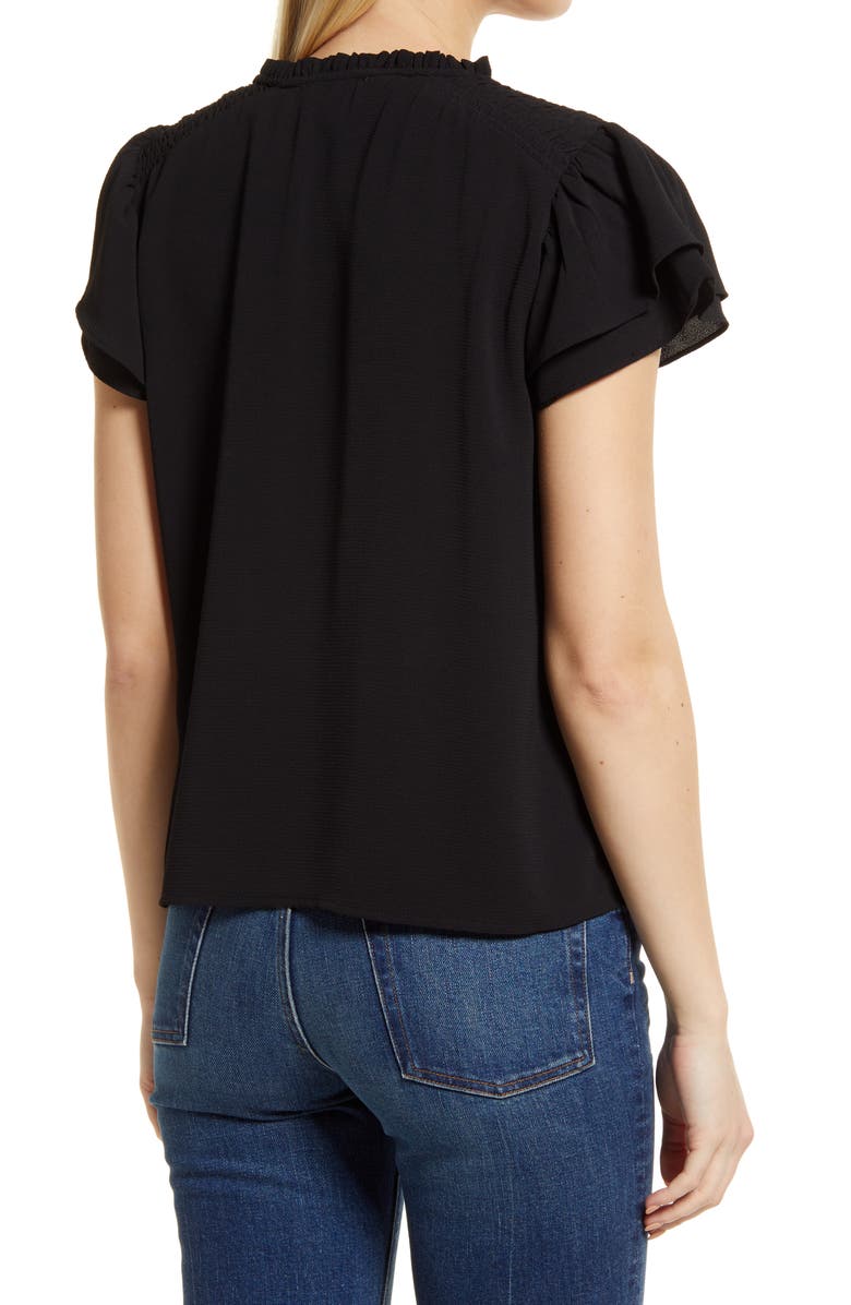 CeCe Flutter Sleeve Tie Neck Blouse, Alternate, color, 