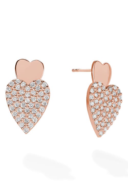 Lana 14k Rose Gold Pavé Diamond Double Heart Drop Earrings In Gold