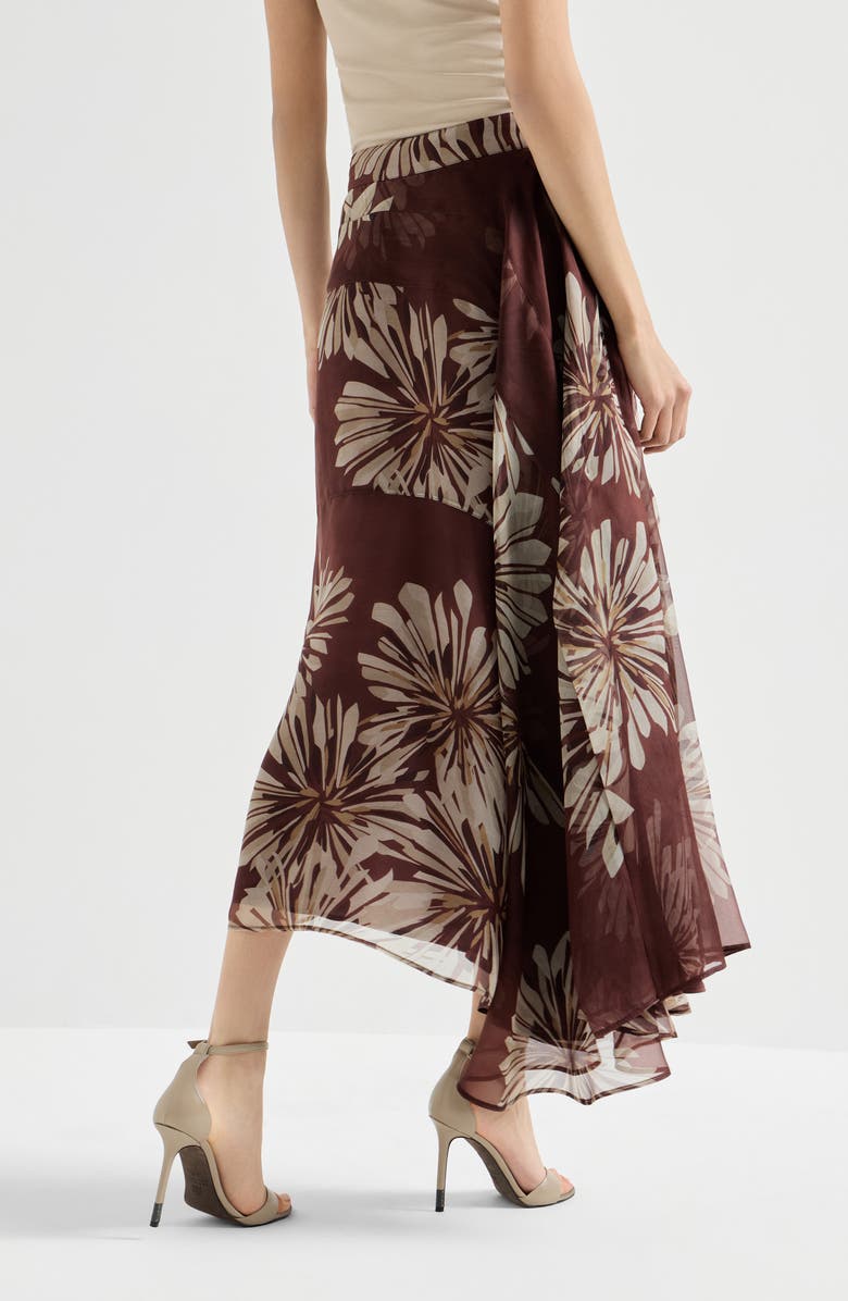 Brunello Cucinelli Bloom print fluid skirt, Alternate, color, Bordeaux