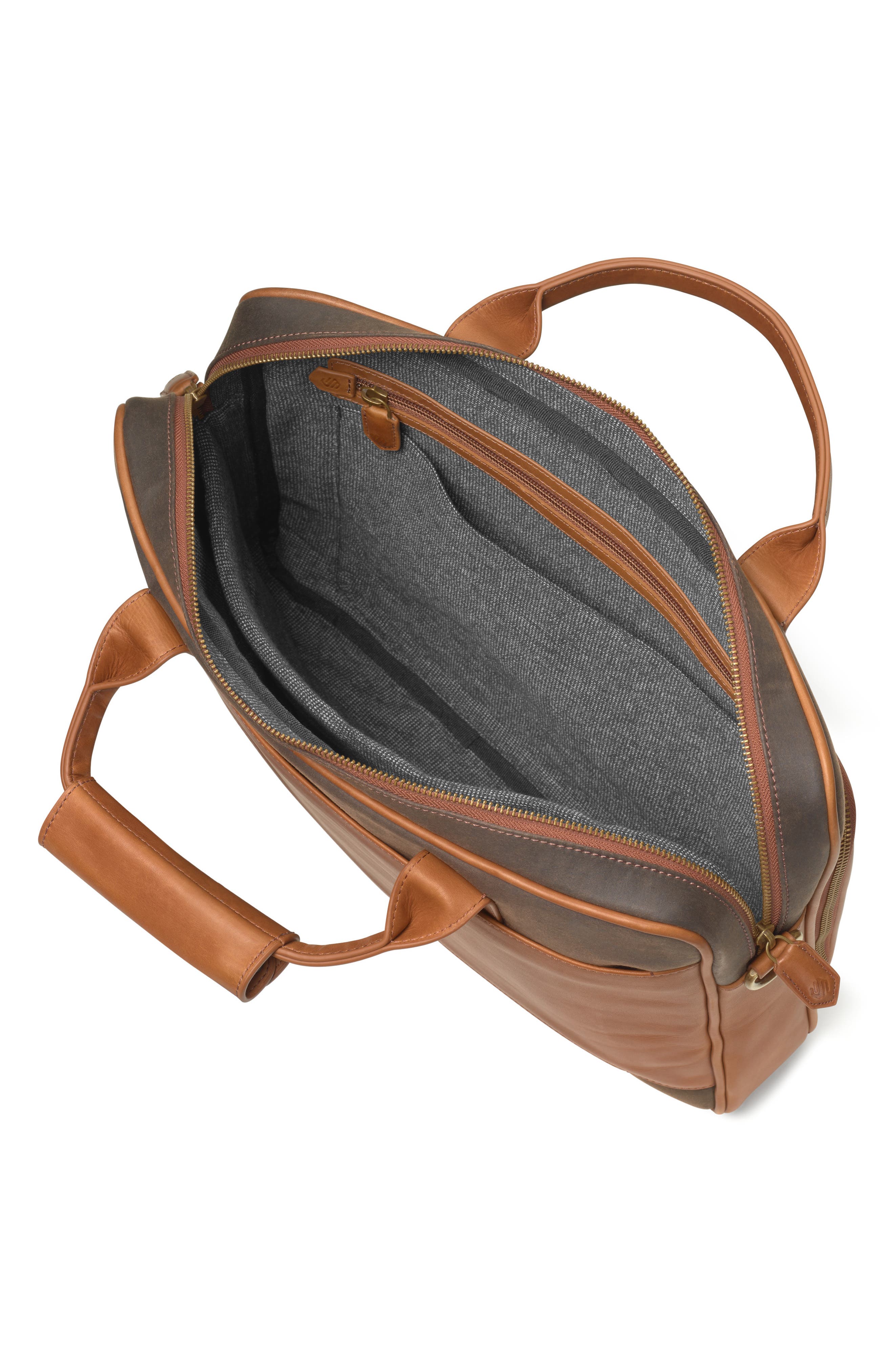 Johnston & Murphy Rhodes Antique Cotton & Leather Briefcase, Alternate, color, Brown