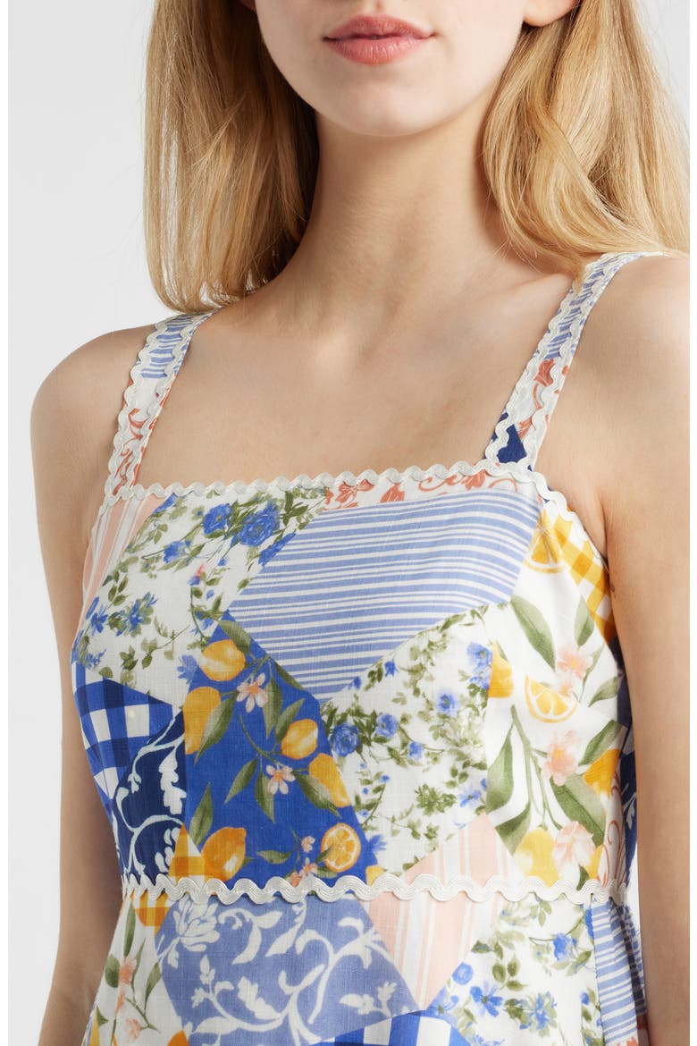 Patchwork Print Cotton Midi Dress, Alternate, color, OFF WHITE MULTI