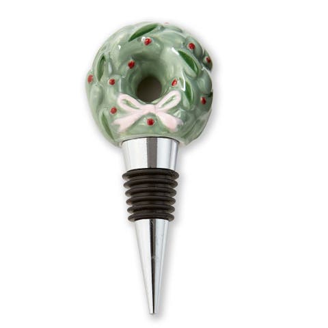 Very Merry Wreath Bottle Stopper Multicolor Ceramic Decor