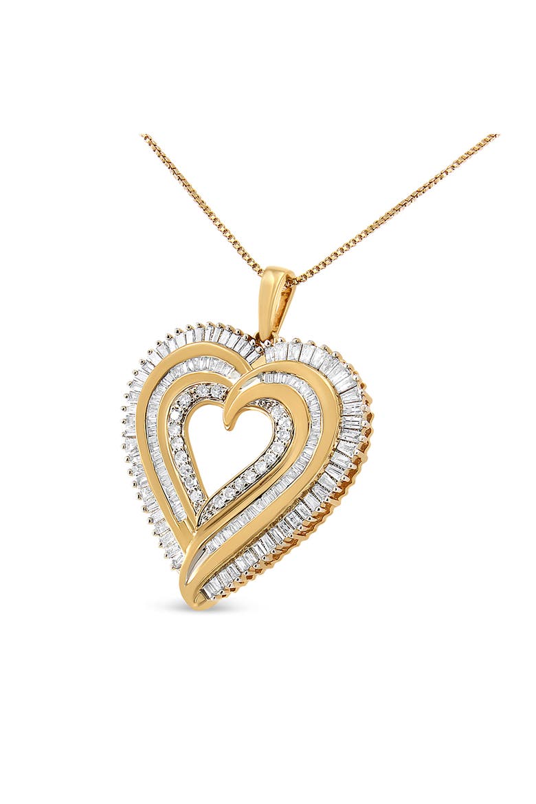 Silver 1 1/2 Cttw Baguette Diamond Composite Heart 18" Inch Pendant Necklace, Alternate, color, YellowWhite