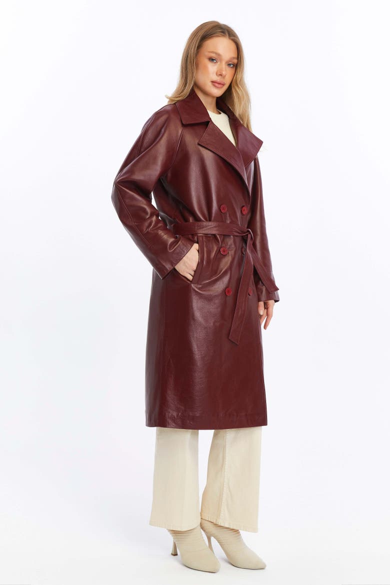 Sloane Leather Trench Coat, Alternate, color, Burgundy