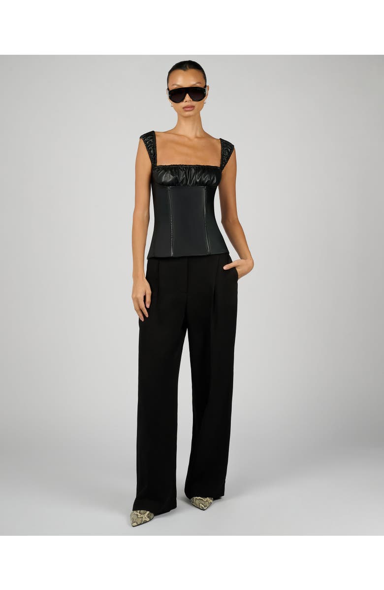 WeWoreWhat Wide Strap Ruched Cup Corset, Alternate, color, Black