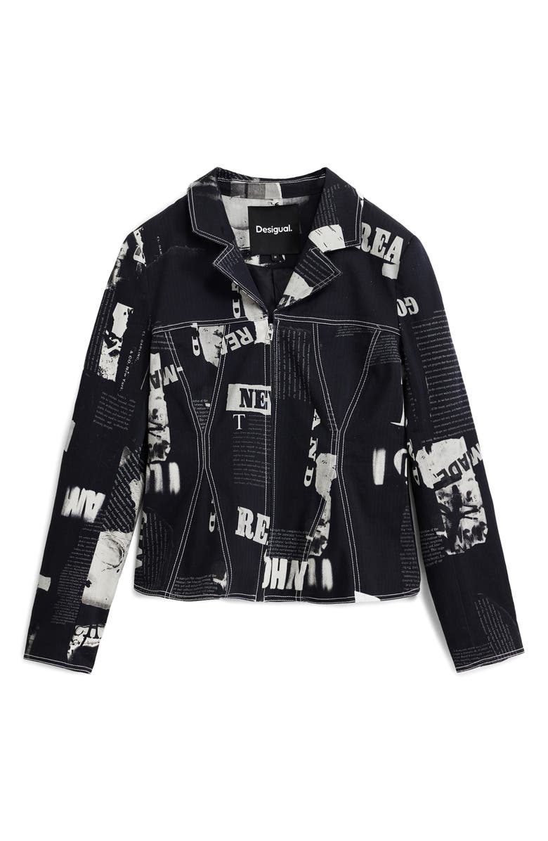 Desigual Mixed Print Stretch Cotton Jacket, Alternate, color, Dark Gray