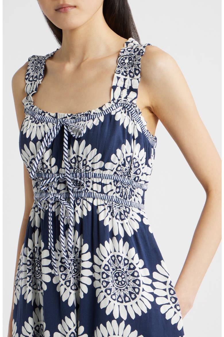 Shirred Bodice Midi Sundress, Alternate, color, NAVY