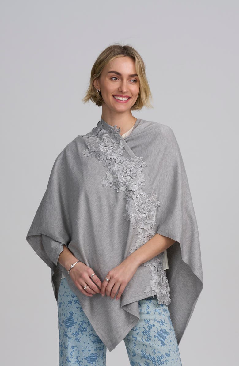 ELLE Collection Fine Gauge Draped Cardigan With Lace Applique, Alternate, color, Heather Grey