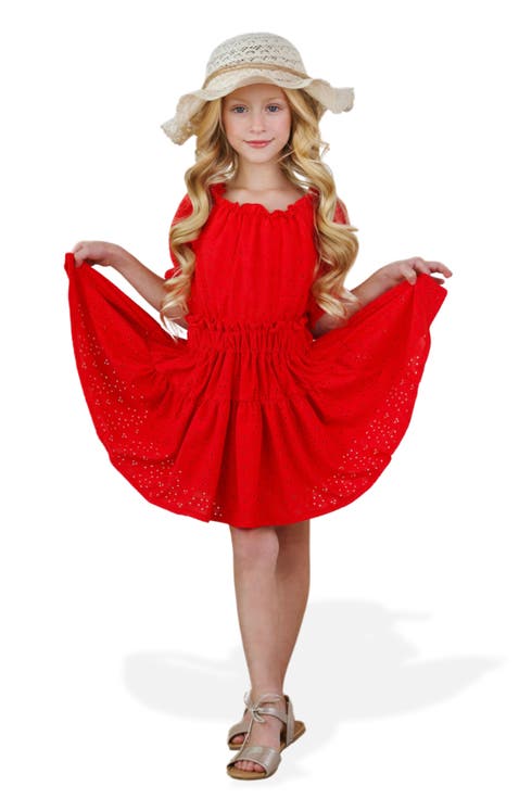 Girls Rosette Charm Eyelet Top & Skirt Set (Toddler, Little Kid & Big Kid)
