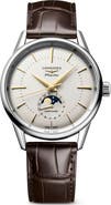 Longines Flagship Heritage Moonphase Automatic Alligator Embossed Leather Strap Watch, 38.5mm