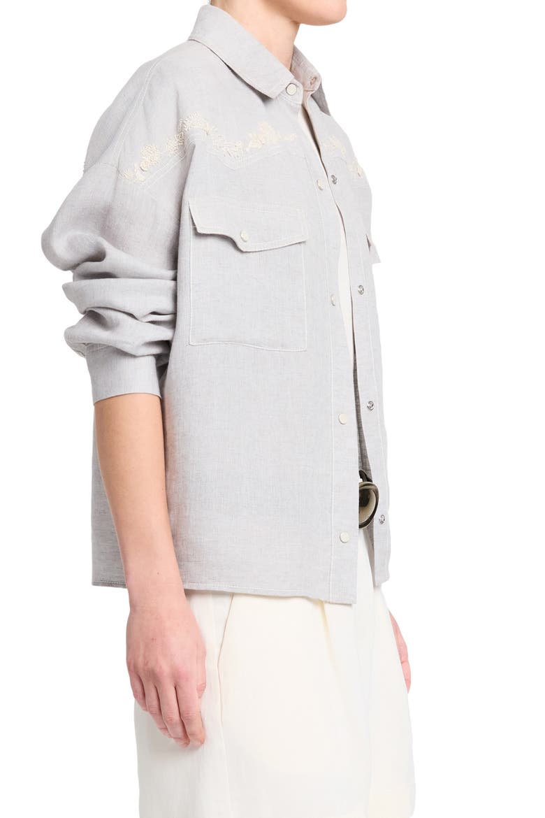 Carter Embroidered Yoke Snap Top, Alternate, color, LIGHT HEATHER GREY