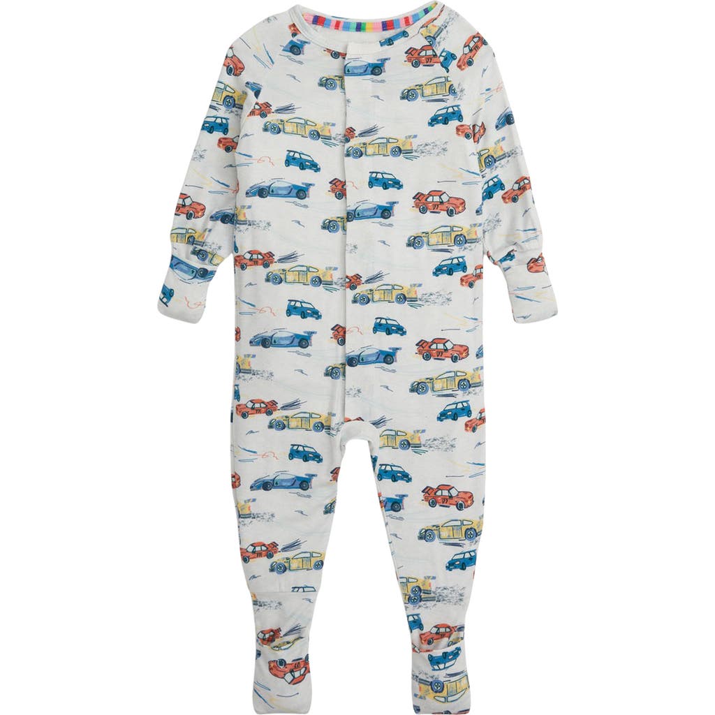 Magnetic Me Lap Of Life Racecar Print Magnetic Convertible Romper In White