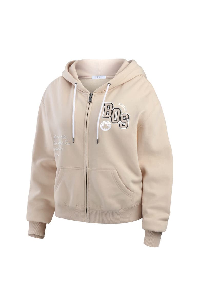 WEAR by Erin Andrews Women's WEAR by Erin Andrews Cream Boston Celtics Plus Size Tonal Felt Patch Full-Zip Hoodie, Alternate, color, Cream
