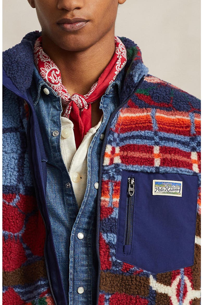 High Pile Jacquard Fleece Zip Jacket, Alternate, color, PINELODGE PATCHWORK