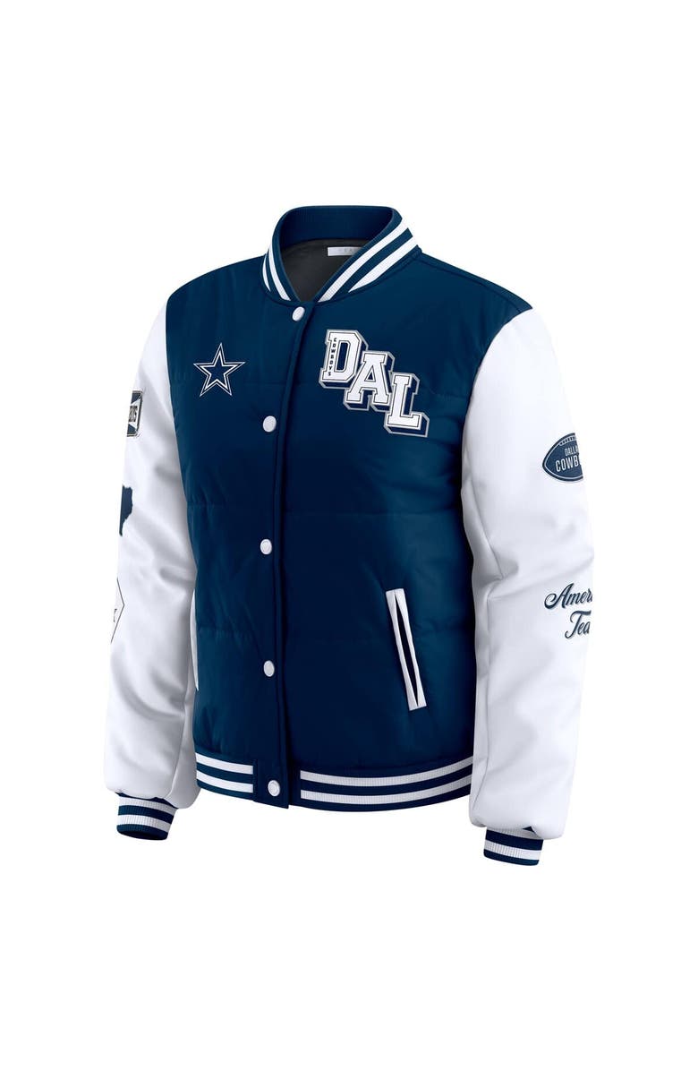 WEAR by Erin Andrews Women's WEAR by Erin Andrews Navy Dallas Cowboys Varsity Full-Snap Puffer Jacket, Alternate, color, Navy