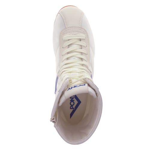 Pony Womens Ko-80 High Archive Genuine Leather And Mesh Premium Lace Up Athletic Sneaker Shoe In White/royal