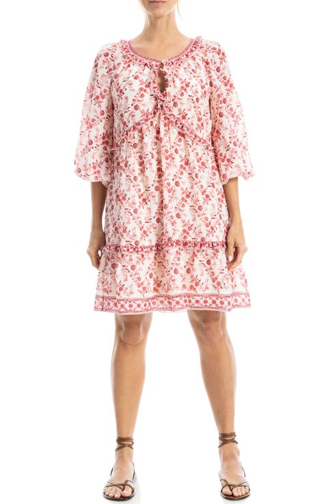 Floral Three-Quarter Sleeve Keyhole Minidress