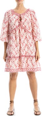 MAX STUDIO Floral Three-Quarter Sleeve Keyhole Minidress